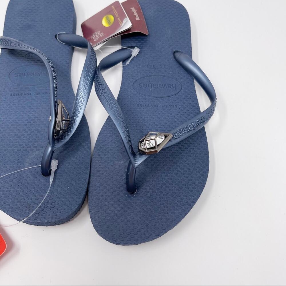 New Havaianas Womens Size 6 Blue Indigo Slim Epic Embellished Flip Flop - Picture 4 of 10